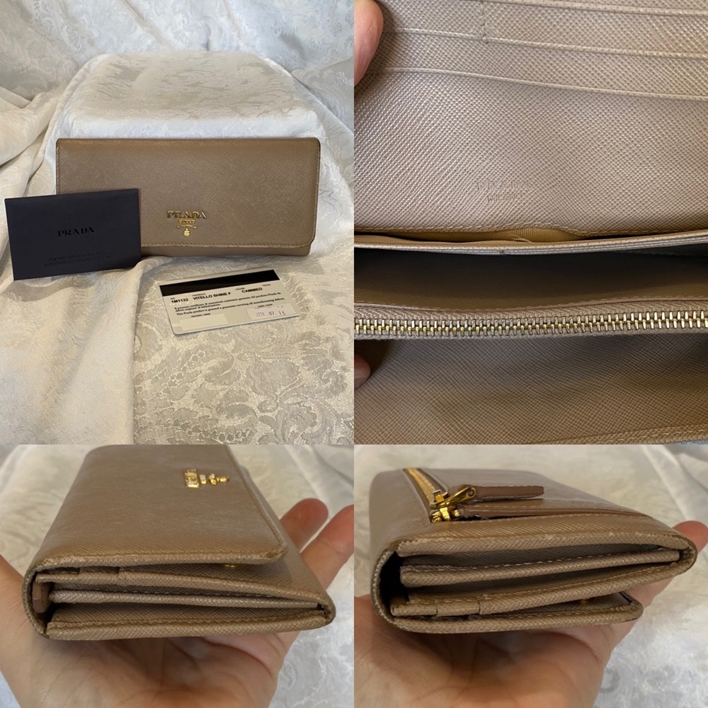 PRADA Cammeo Saffiano Metal Leather Long Continental Wallet taupe minimalist - Picture 13 of 13